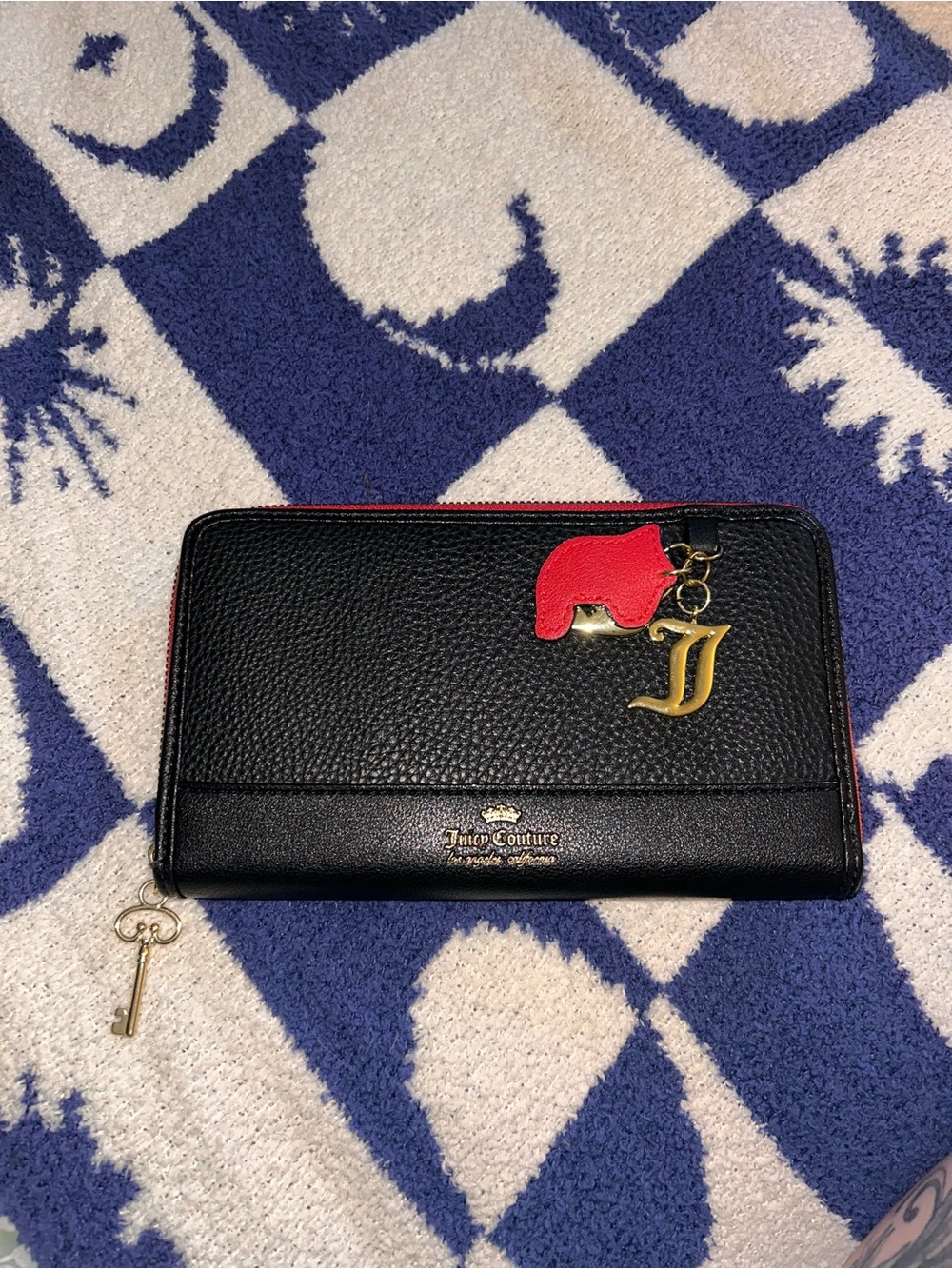 Juicy Couture Black Wallet with Red Charm and Gold J Pendant